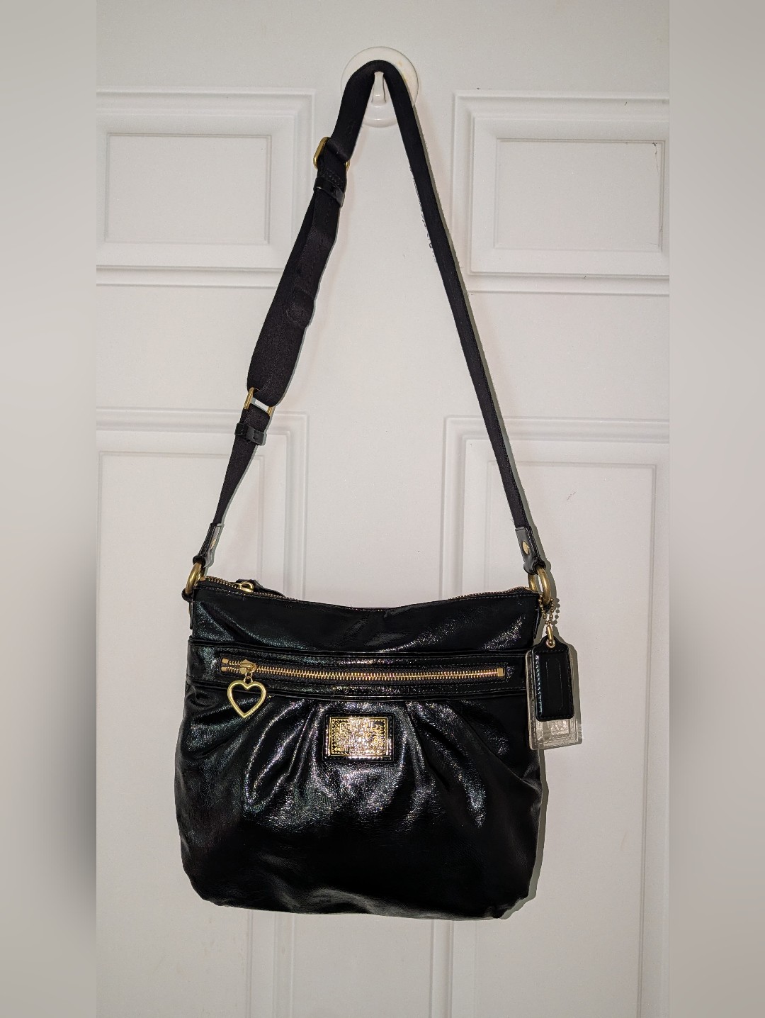 Coach Poppy M1280-F22147 Liquid Glass Leather Crossbody Bag Black Vguc